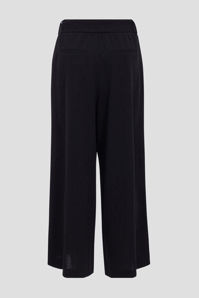 Pantalon large ceinturé noir femme