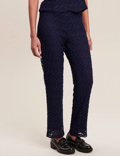 Pantalon flou dentelle 7/8ème bleu foncé femme