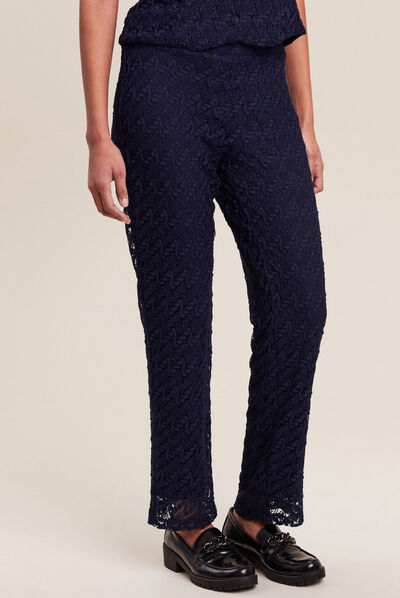 Pantalon flou dentelle 7/8ème bleu foncé femme