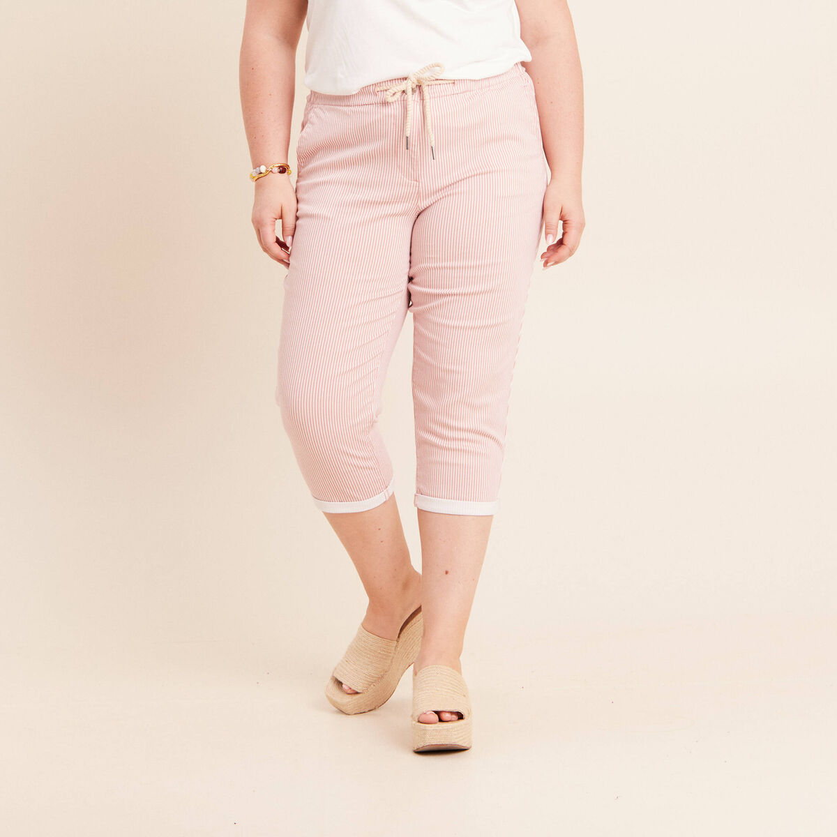 Pantacourt coupe mom large rose femme
