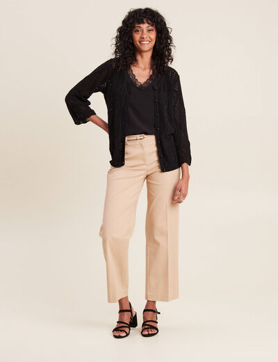 Gilet manches 3/4 ajouré noir femme