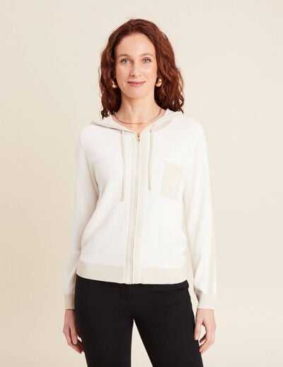 Gilet à capuche zippé ecru femme