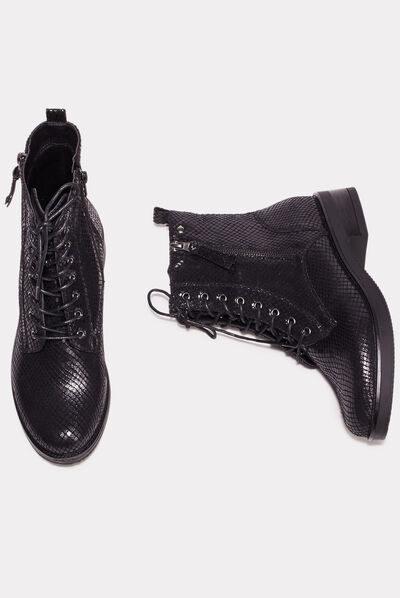 Bottines plates à lacets noir femme