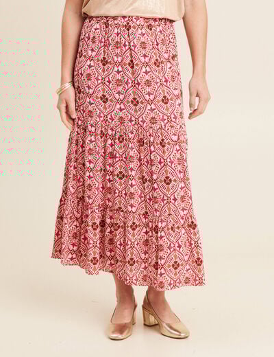 Jupe midi droite fluide rose femme