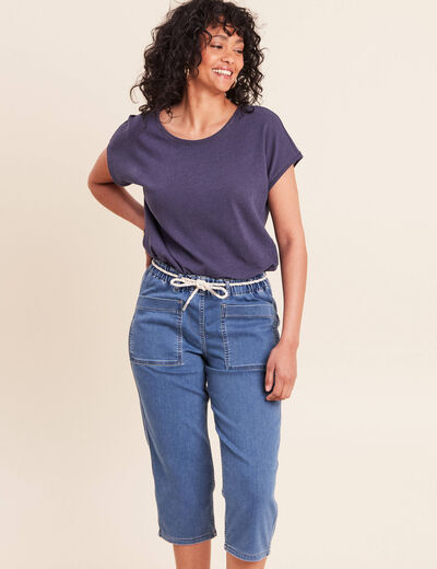 Pantacourt r&eacute;versible boyfriend bleu femme