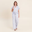 Blouse ample col chemise manches courtes bleu femme