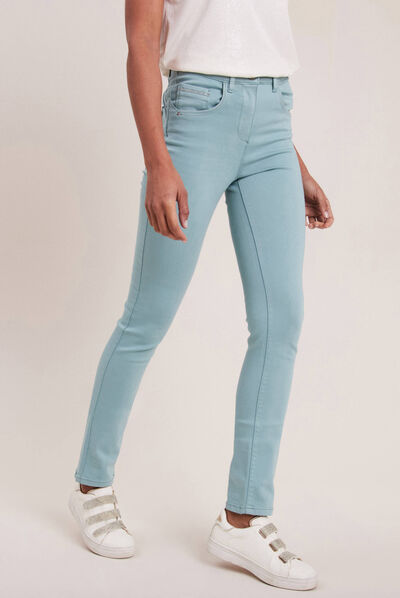 Pantalon ajusté taille haute bleu canard femme