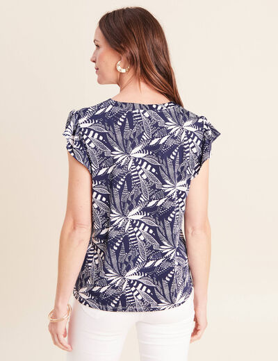 T-shirt col v manches courtes bleu femme