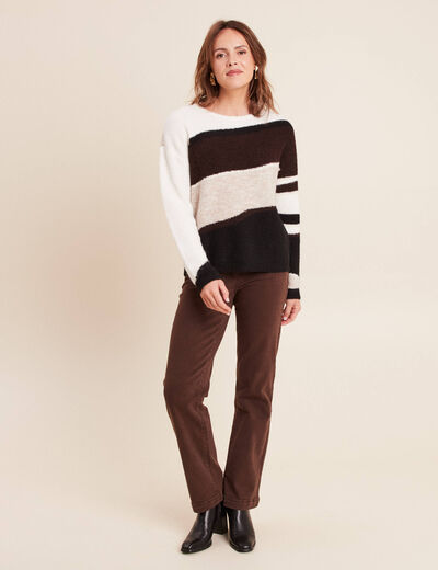 Jean coupe droite taille haute marron fonc&eacute; femme