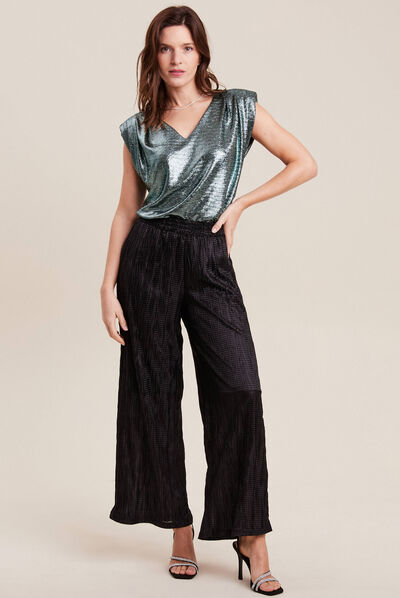 Pantalon large flou noir femme