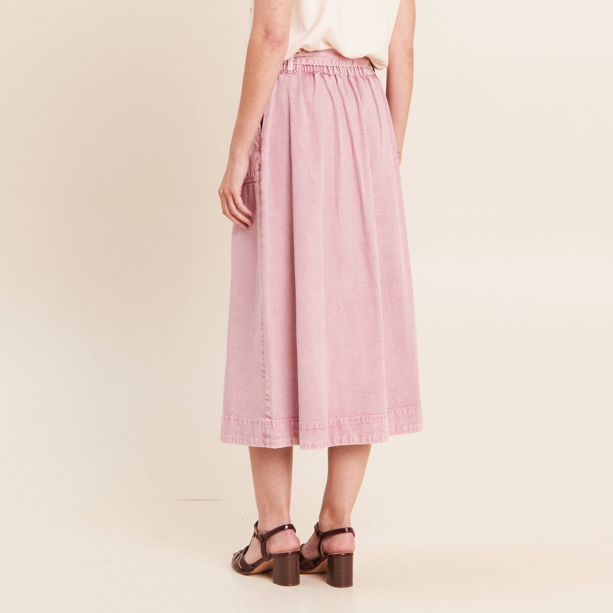 Jupe longue &eacute;vas&eacute;e rose femme