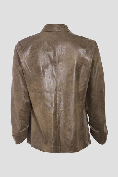 Veste droite col châle vert kaki femme