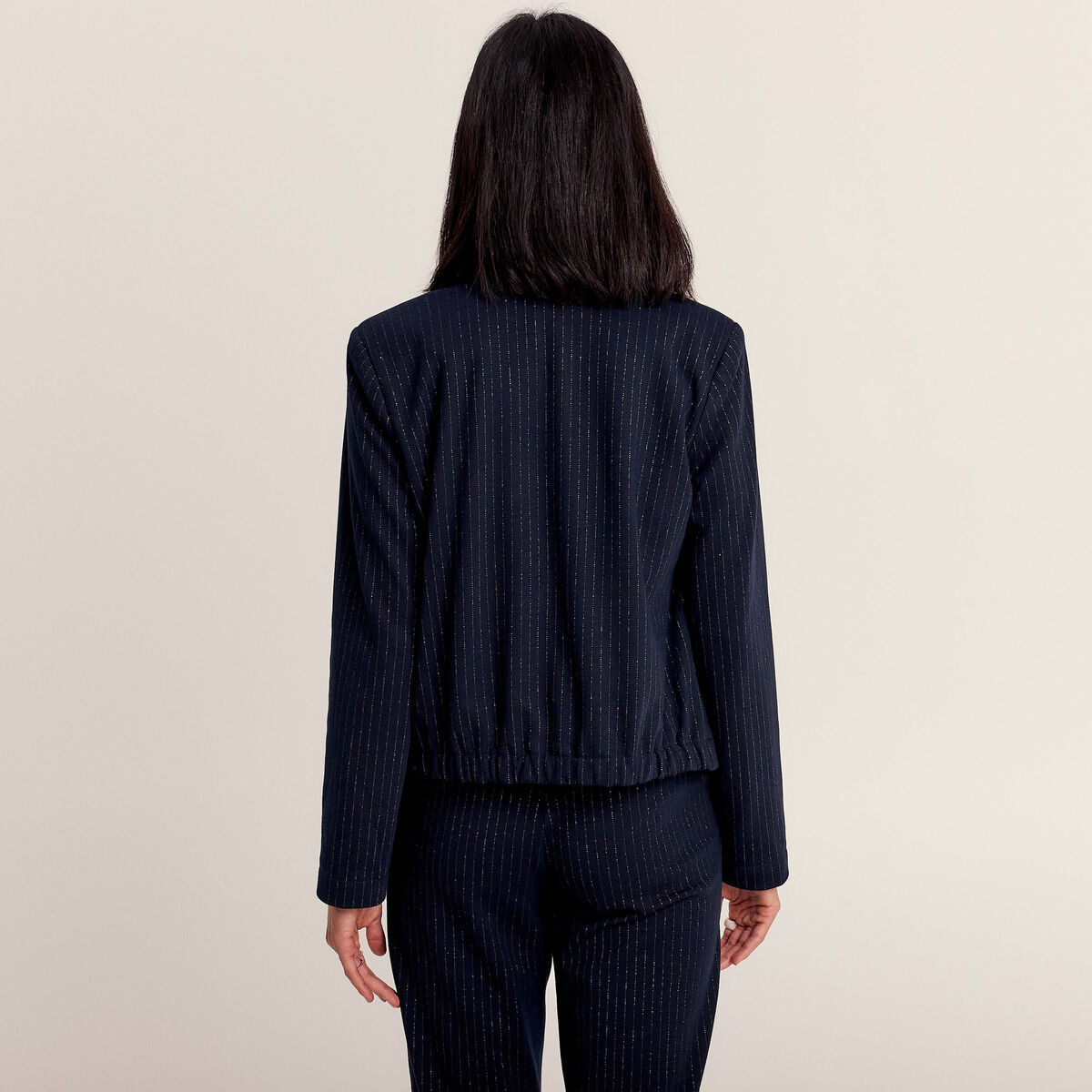 Veste ajustée col châle bleu marine femme