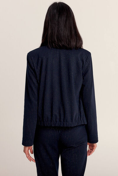 Veste ajustée col châle bleu marine femme