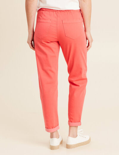 Pantalon coupe mom 7/8&egrave;me rouge corail femme
