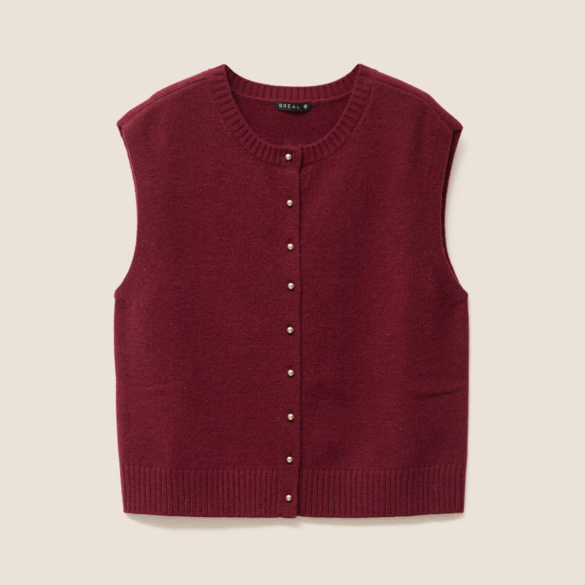 gilet droit court sans manches col rond bordeaux femme