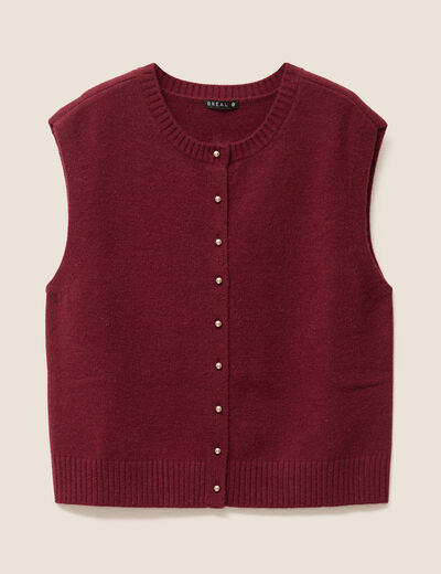 gilet droit court sans manches col rond bordeaux femme