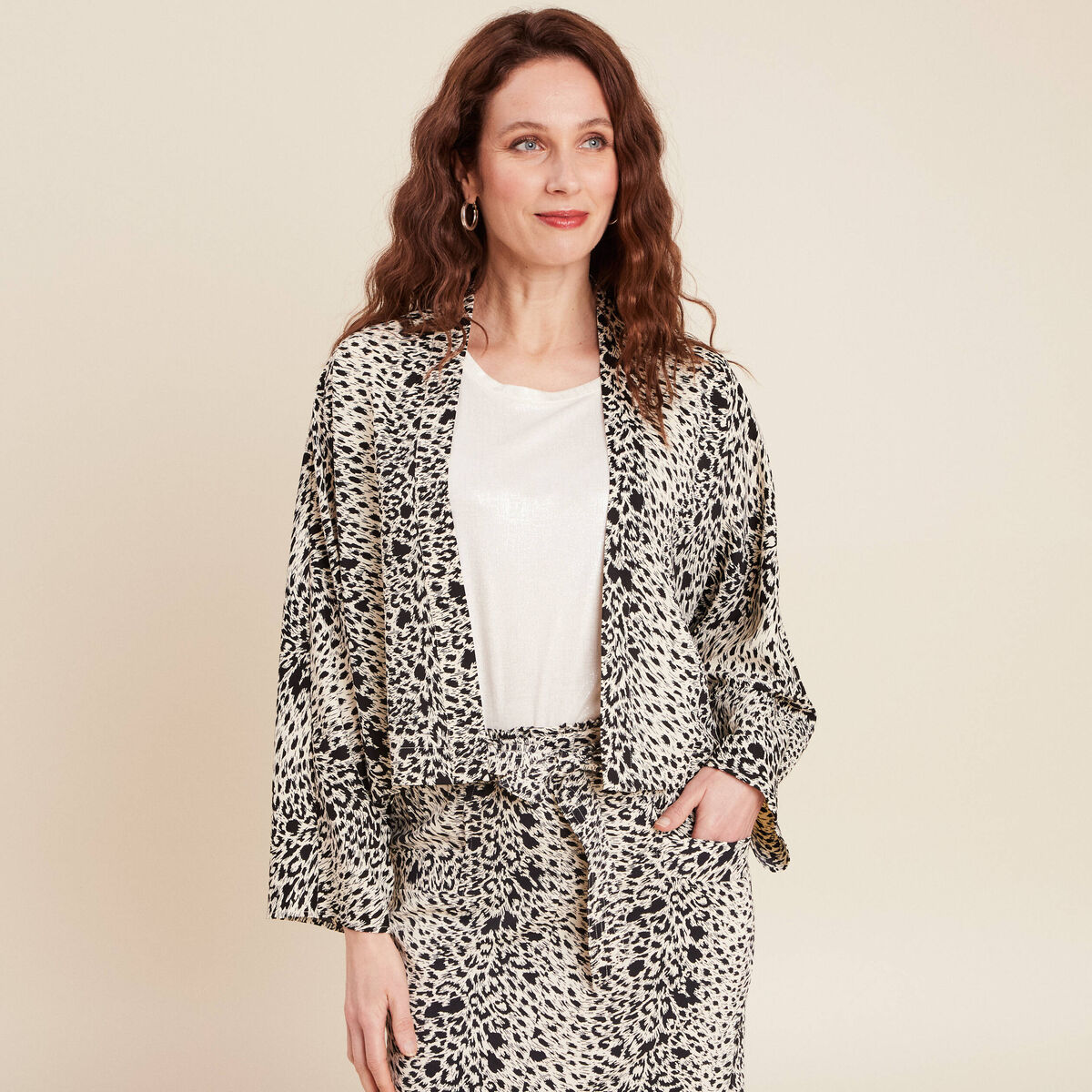 Veste esprit kimono ivoire femme