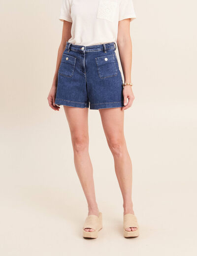 Short en jean taille haute denim stone femme