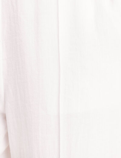 Pantalon large taille haute aspect lin blanc femme