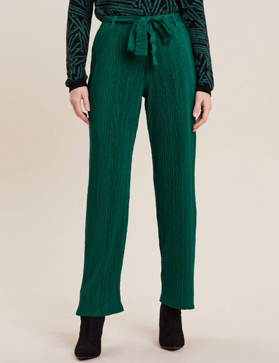 Pantalon large ceinturé vert femme