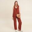 Pantalon large taille haute marron foncé femme