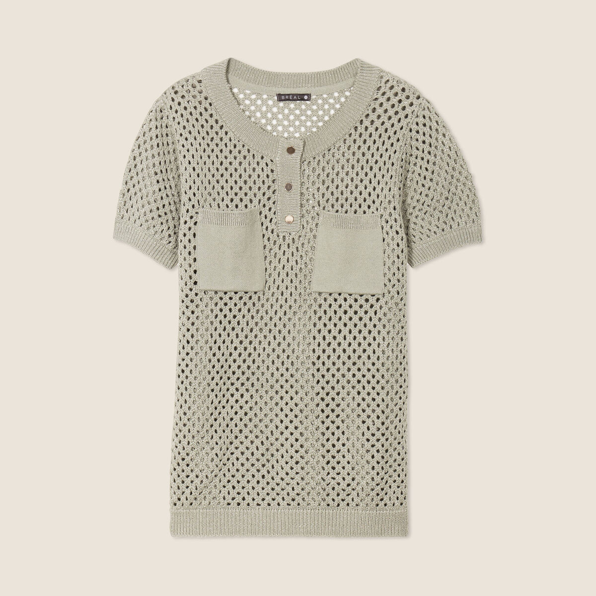 Pull manches courtes ajouré vert clair femme