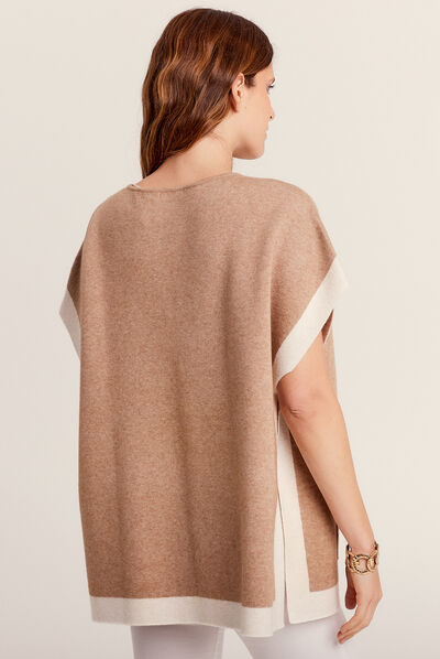 Gilet poncho manches courtes sable femme