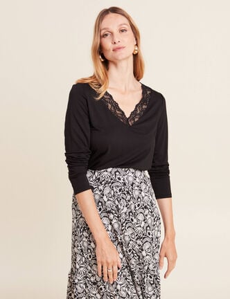 T-shirt thermo-douceur manches longues noir femme