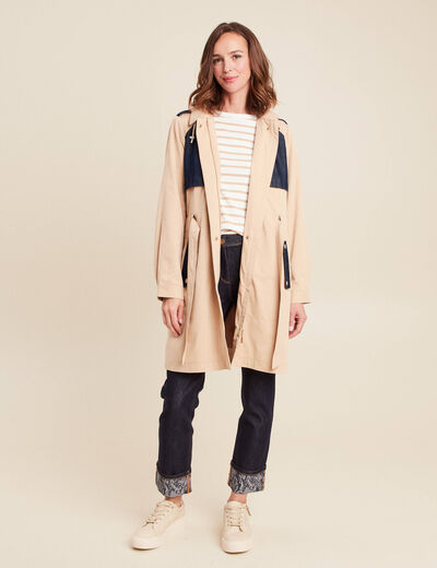 Trench d&eacute;perlant avec capuche doubl&eacute; beige femme