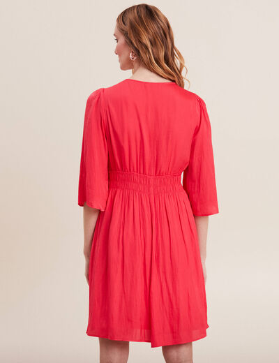 Robe empire smockée satin rose cerise femme