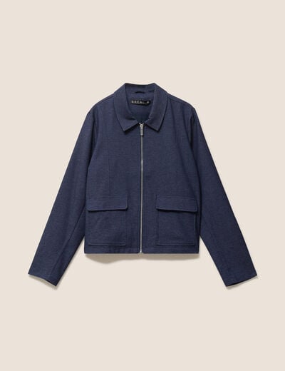 Veste courte droite en jean doubl&eacute;e denim brut femme