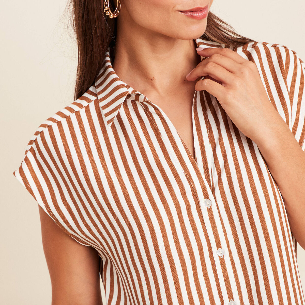 Chemise manches courtes aspect lin blanc femme