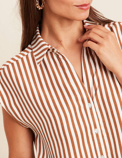 Chemise manches courtes aspect lin blanc femme