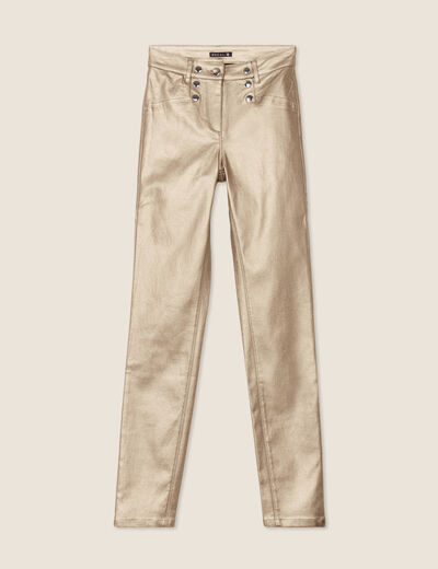 Pantalon ajust&eacute; enduit &agrave; pont taupe femme