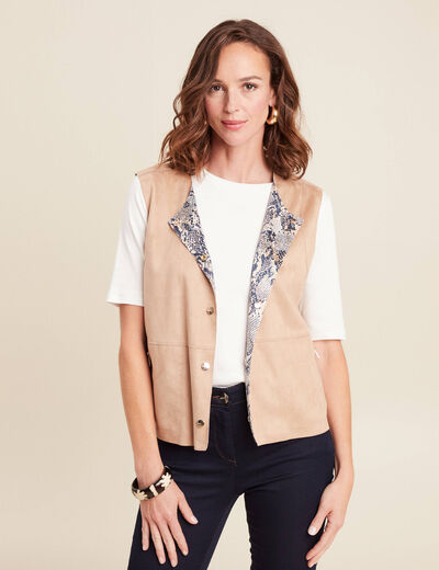 Veste r&eacute;versible cintr&eacute;e sans manches beige femme