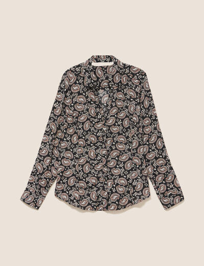 Chemise cintr&eacute;e manches longues fluide noir femme