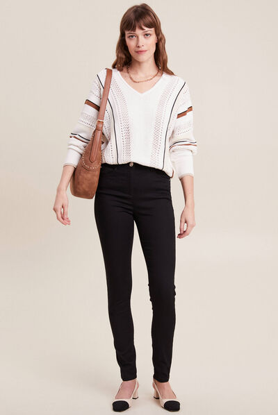 Pantalon léger taille haute long noir femme