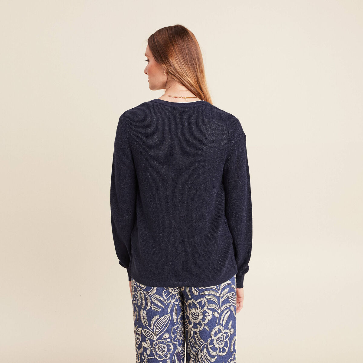 Gilet manches longues bleu marine femme