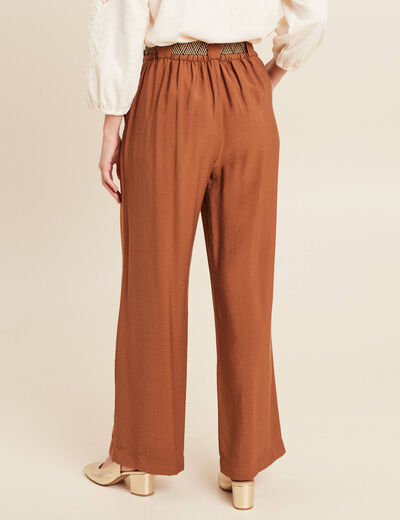 Pantalon large avec ceinture amovible marron femme