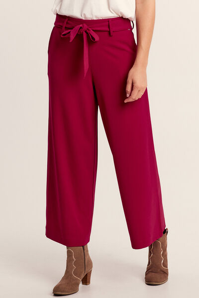 Pantalon large ceinturé rose framboise femme