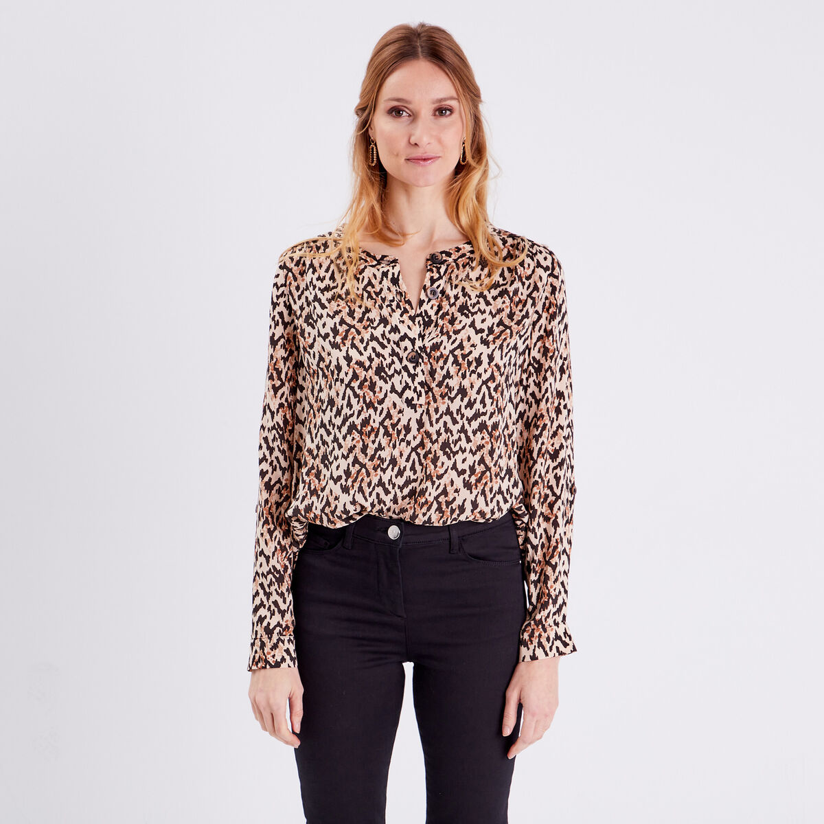 Blouse manches longues beige femme
