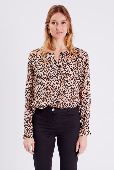 Blouse manches longues beige femme