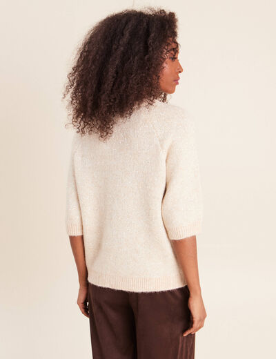 Pull col rond &agrave; sequins beige femme
