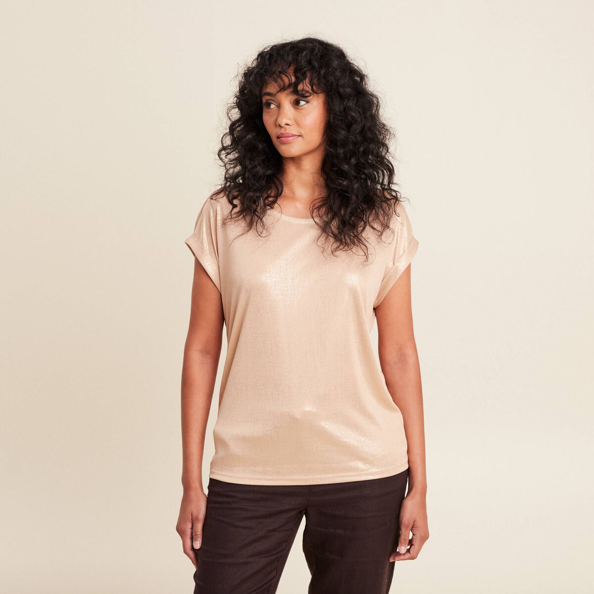 T-shirt manches courtes couleur or femme