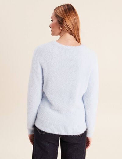 Pull col tunisien bleu pastel femme