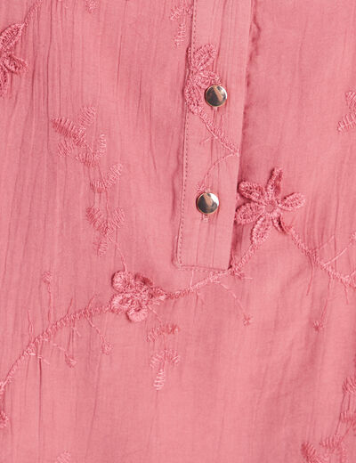 Blouse ample manches longues brod&eacute;e mauve femme