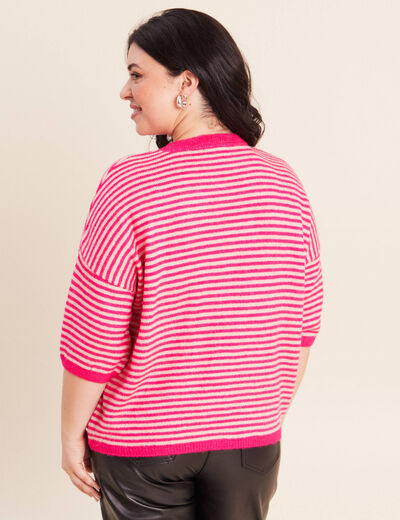 Pull droit col rond manches 3/4 rose femme