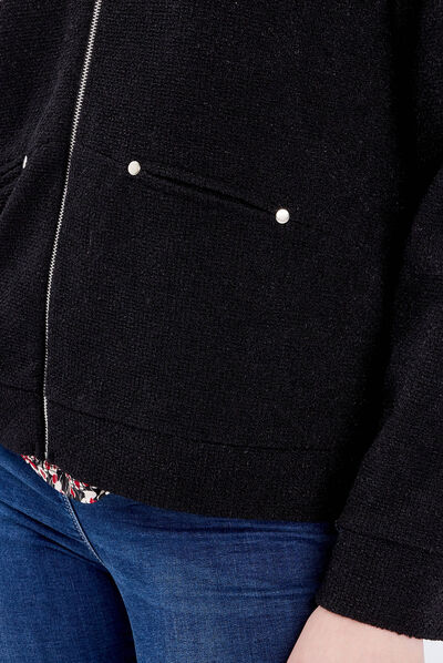 Gilet manches longues zippé noir femme