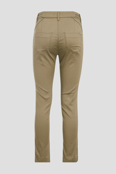 Pantalon ajusté enduit 7/8ème vert kaki femme